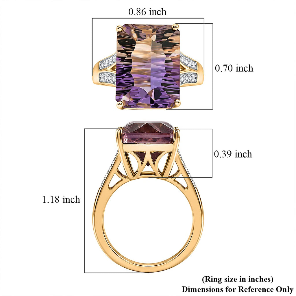 D'Joy Ametrine, Moissanite Main Stone With Side Stone Ring in 18K YG VermeilSterling Silver, Silver Wt.5.24 Gms  11.260  Ct._8564351_5