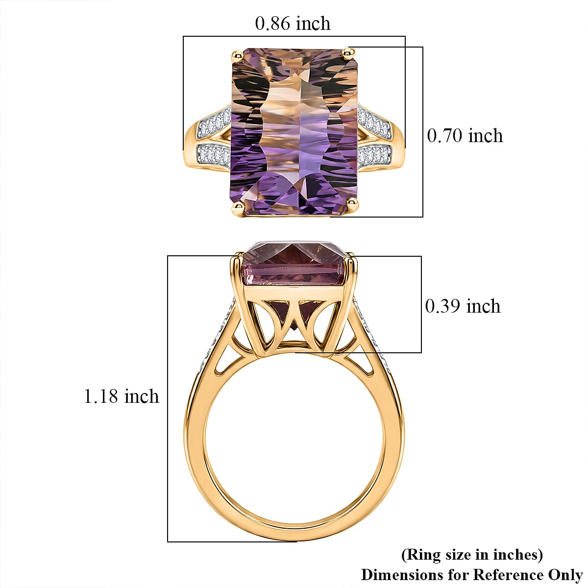 Certified and Appraised D'Joy Ametrine, Moissanite Main Stone With Side Stone Ring in 18K Yellow Gold Vermeil Sterling Silver, Silver Wt.5.24 Gms  11.260  Ct. 8564351 5