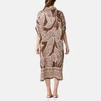 Chilli Charm Leaf Print Short Sleeve Shirt Dress (One Size) - Brown_8564390_1