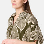 Chilli Charm Leaf Print Short Sleeve Shirt Dress (One Size) - Green_8564391_2