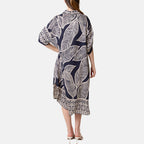 Chilli Charm Leaf Print Short Sleeve Shirt Dress (One Size) - Navy_8564392_2