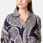 Chilli Charm Leaf Print Short Sleeve Shirt Dress (One Size) - Navy_8564392_3