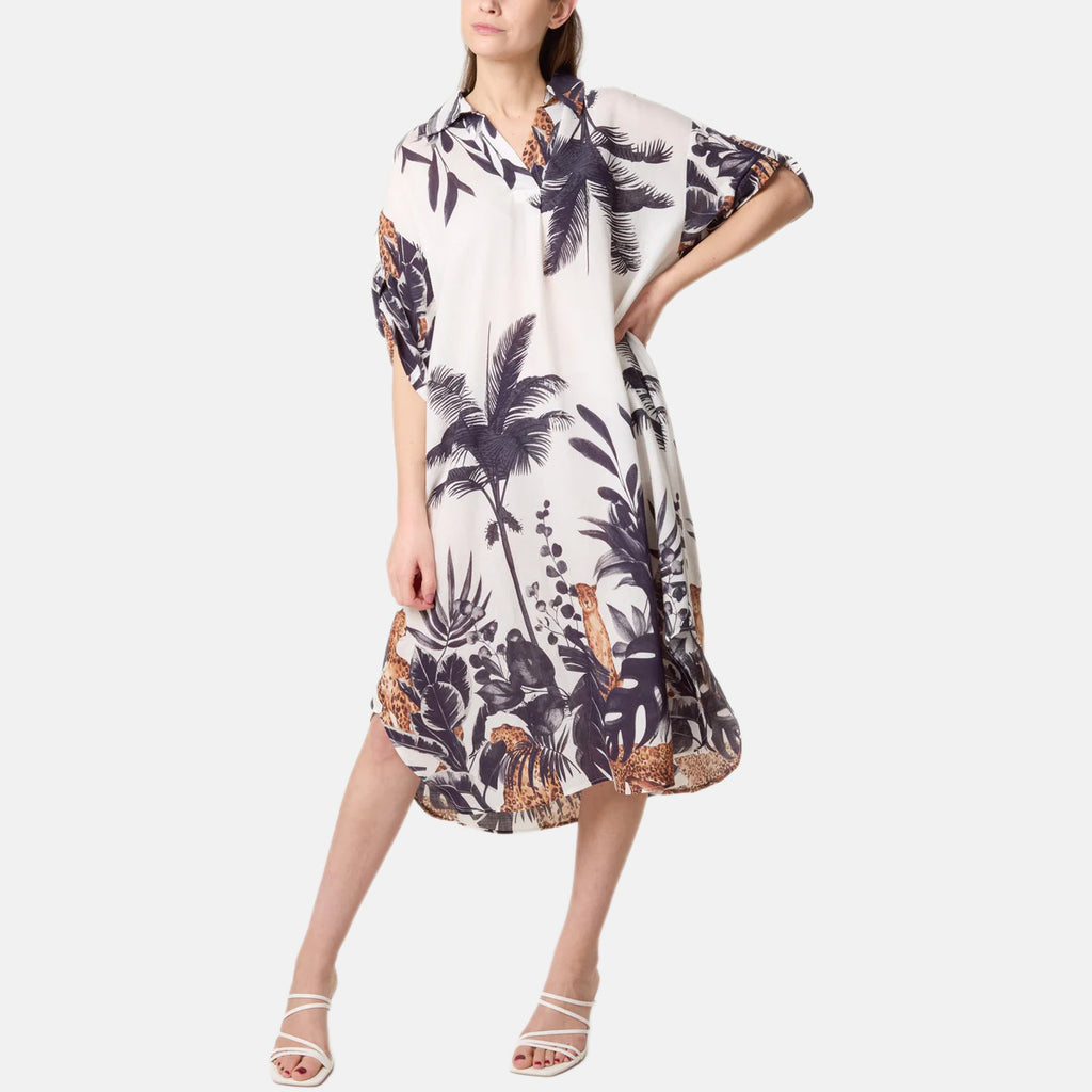 Chilli Charm Jungle Inspired Border Print Dress (One Size) - Navy & White_8564396