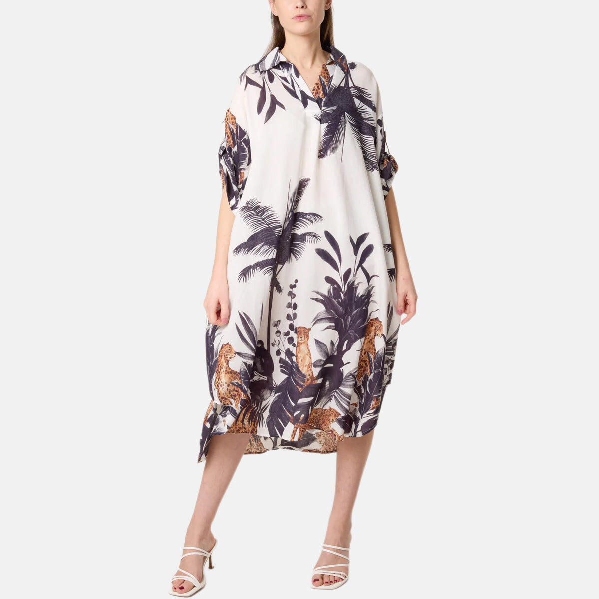 Chilli Charm Jungle Inspired Border Print Dress (One Size) - Navy &amp; White 8564396 1