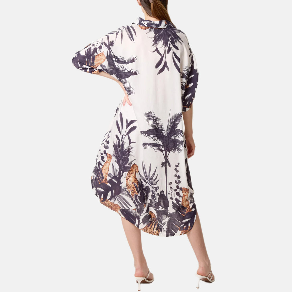 Chilli Charm Jungle Inspired Border Print Dress (One Size) - Navy & White_8564396_2