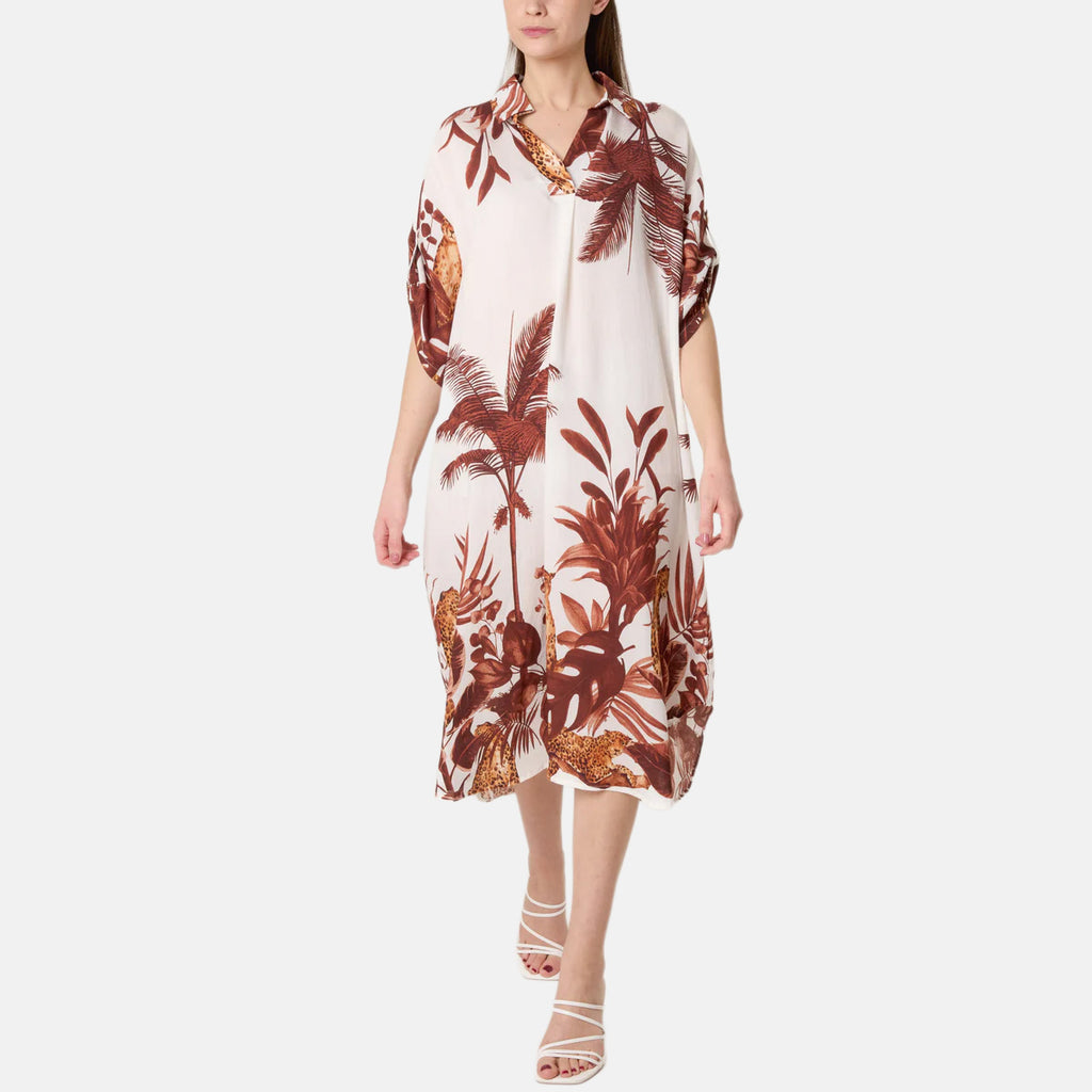 Chilli Charm Jungle Inspired Border Print Dress (One Size) - Coffee & White_8564397
