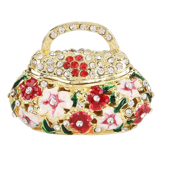LIVMORE Rhinestones Enamelled Tote Bag Shaped Trinket Jewellery Box - Red &amp; Gold 8564795 1