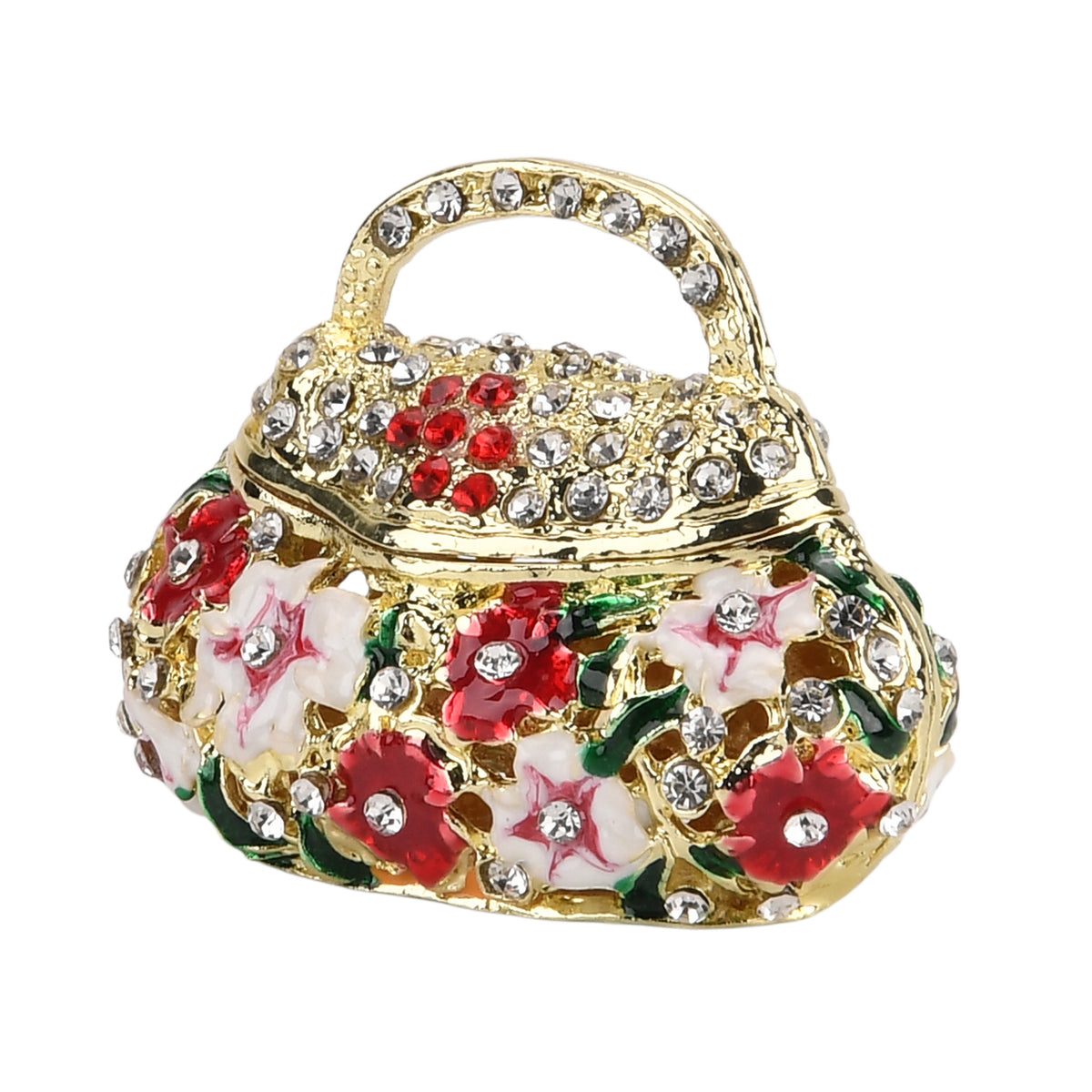 LIVMORE Rhinestones Enamelled Tote Bag Shaped Trinket Jewellery Box - Red &amp; Gold V32636921 3