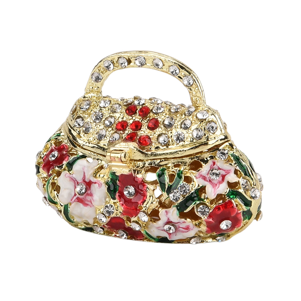 LIVMORE Rhinestones Enamelled Tote Bag Shaped Trinket Jewellery Box - Red & Gold_8564795_3