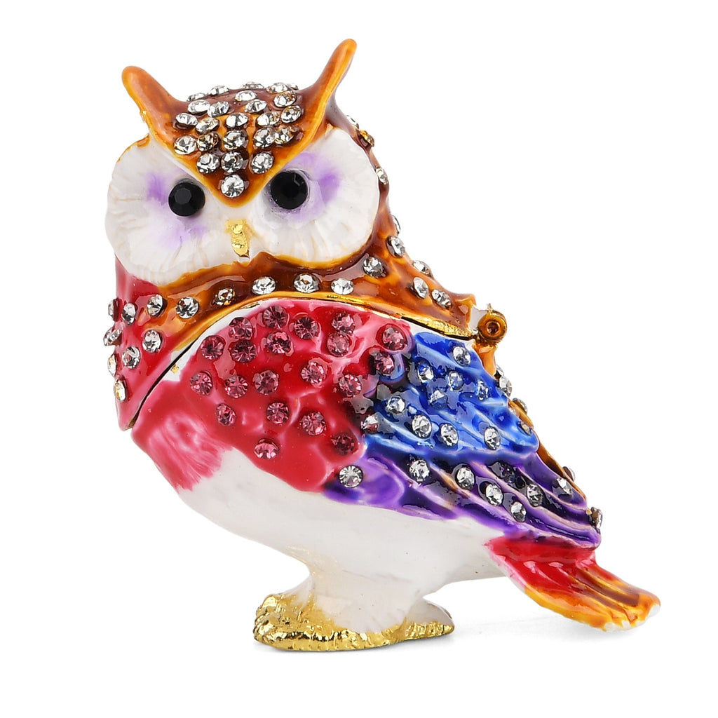 LIVMORE Rhinestones Enamelled Owl Shaped Trinket Jewellery Box - Red & Multi-colour_8564796