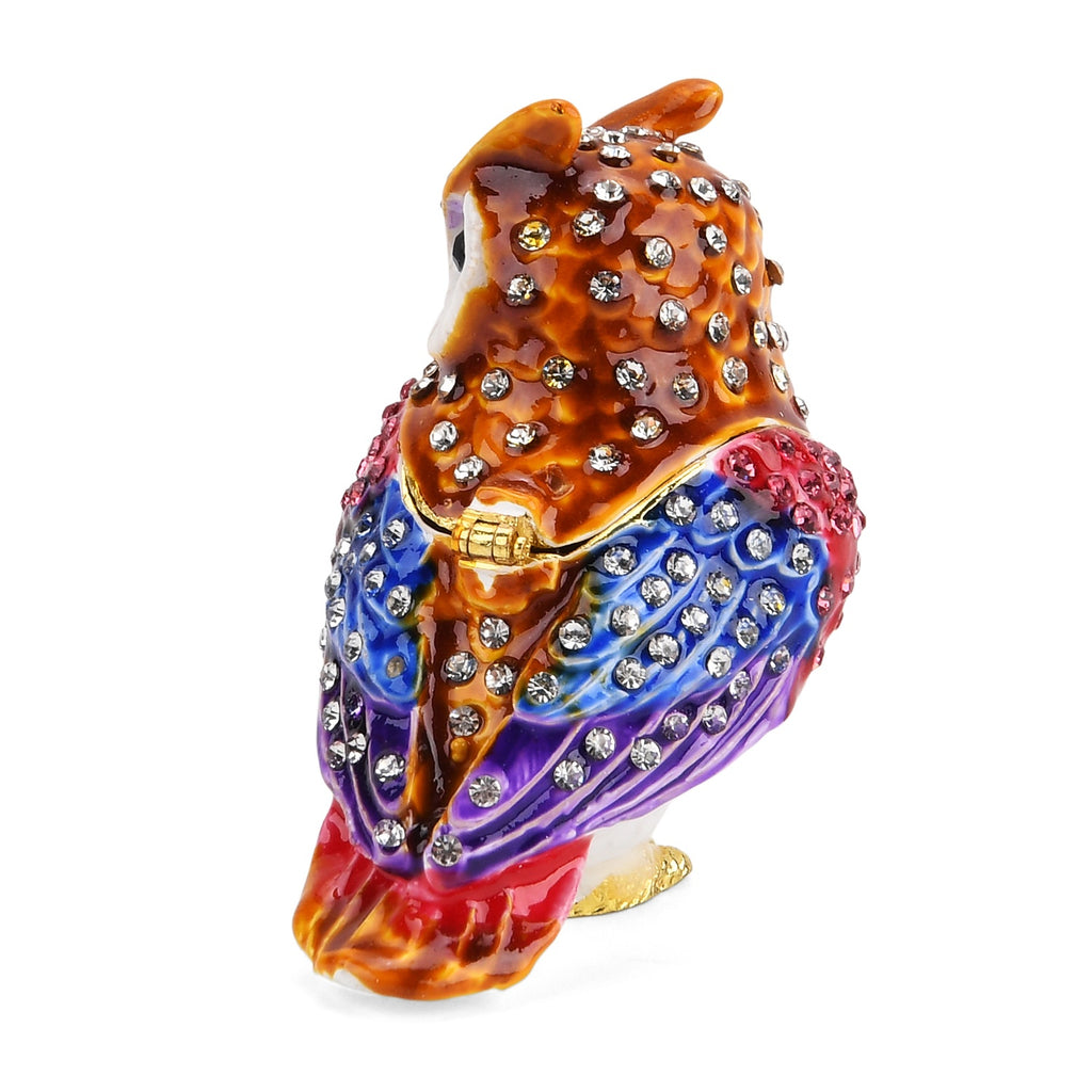 LIVMORE Rhinestones Enamelled Owl Shaped Trinket Jewellery Box - Red & Multi-colour_8564796_2