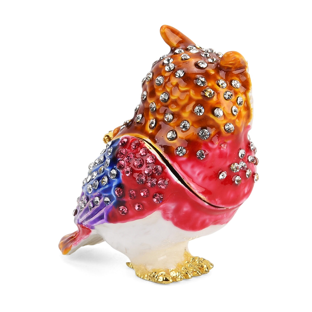 LIVMORE Rhinestones Enamelled Owl Shaped Trinket Jewellery Box - Red &amp; Multi-colour V32641987 4