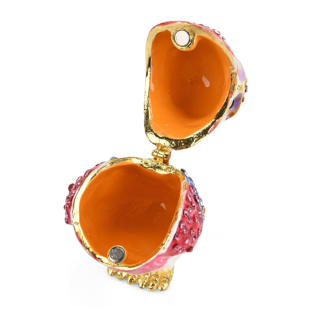 LIVMORE Rhinestones Enamelled Owl Shaped Trinket Jewellery Box - Red & Multi-colour_8564796_4
