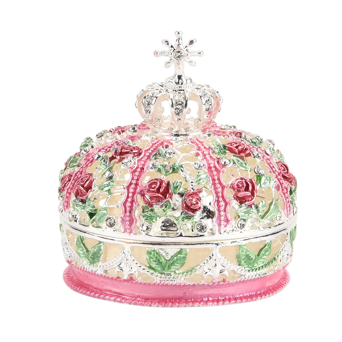 LIVMORE Multi-colour Rhinestones Enamelled Crown Shaped Trinket Jewellery Box - Silver V32639681 0