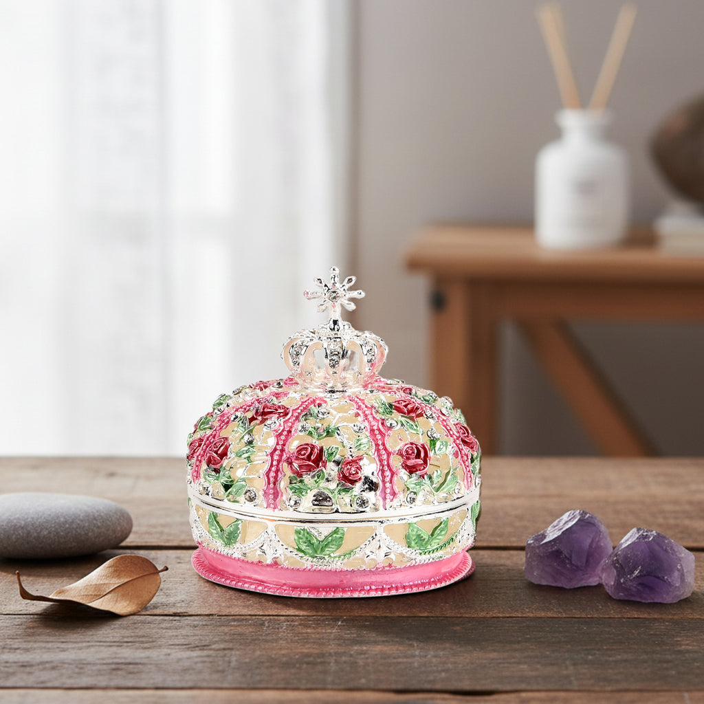 LIVMORE Multi-colour Rhinestones Enamelled Crown Shaped Trinket Jewellery Box - Silver_8564797_1