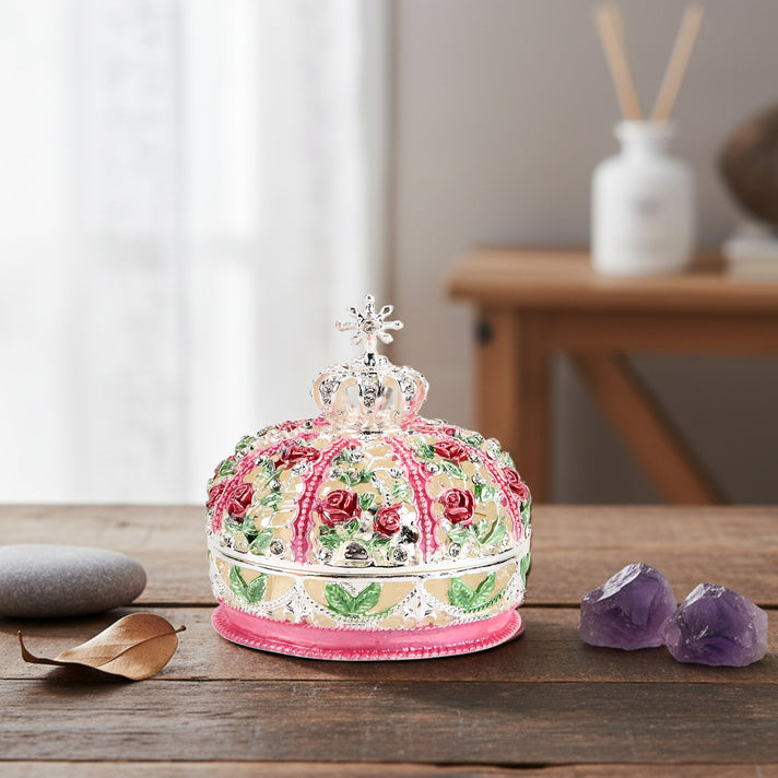 LIVMORE Multi-colour Rhinestones Enamelled Crown Shaped Trinket Jewellery Box - Silver V32639681 2