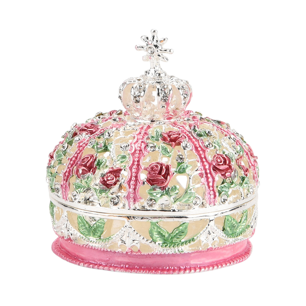 LIVMORE Multi-colour Rhinestones Enamelled Crown Shaped Trinket Jewellery Box - Silver_8564797_2