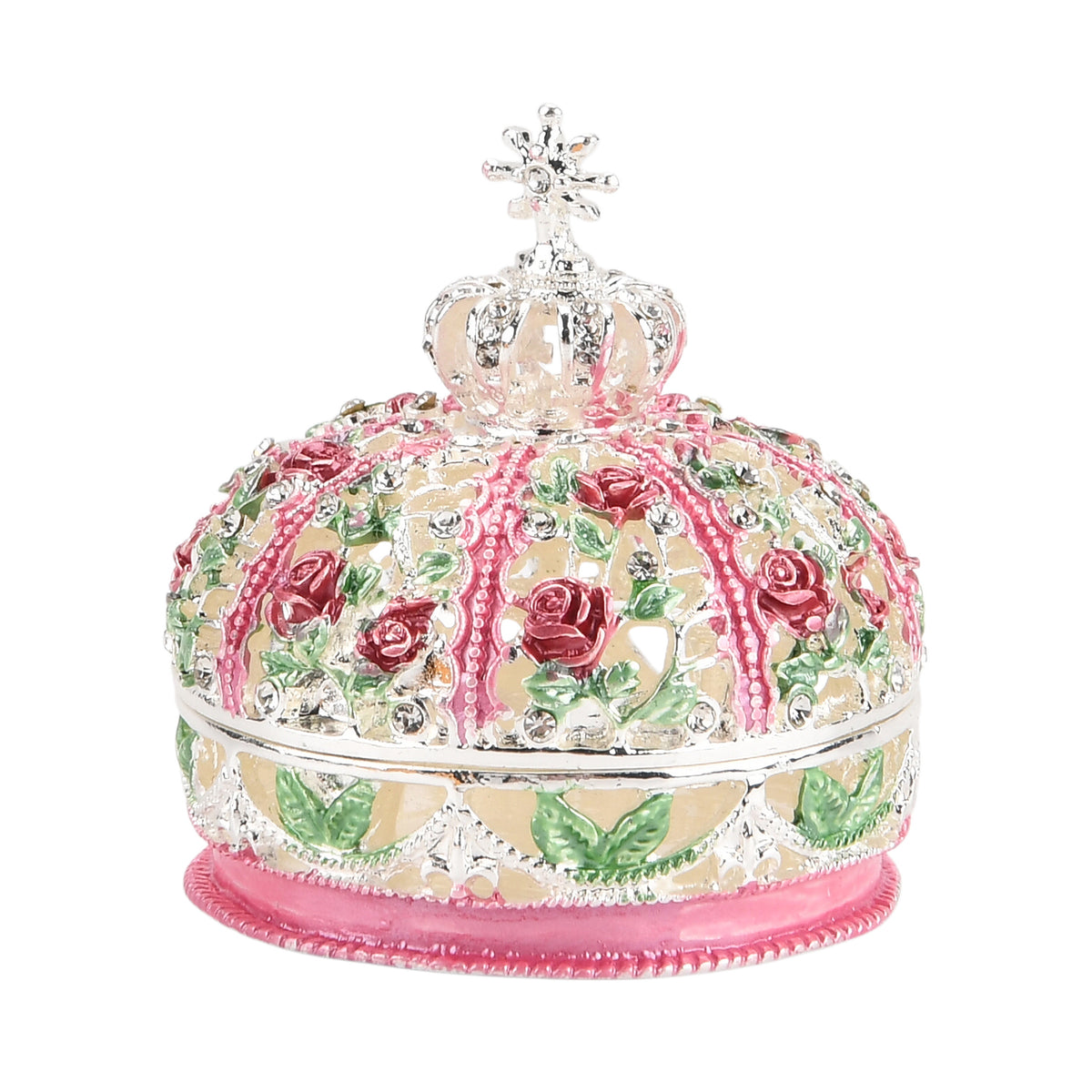 LIVMORE Multi-colour Rhinestones Enamelled Crown Shaped Trinket Jewellery Box - Silver V32639681 3