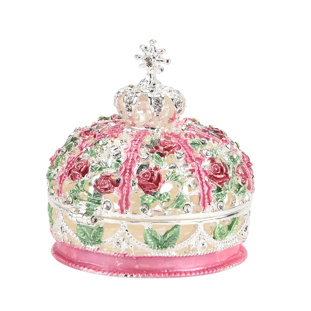LIVMORE Multi-colour Rhinestones Enamelled Crown Shaped Trinket Jewellery Box - Silver V32639681 4