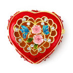 LIVMORE Floral Design Multi-colour Rhinestones Enamelled Heart Shaped Trinket Jewellery Box - Red, Pink & Gold_8564798
