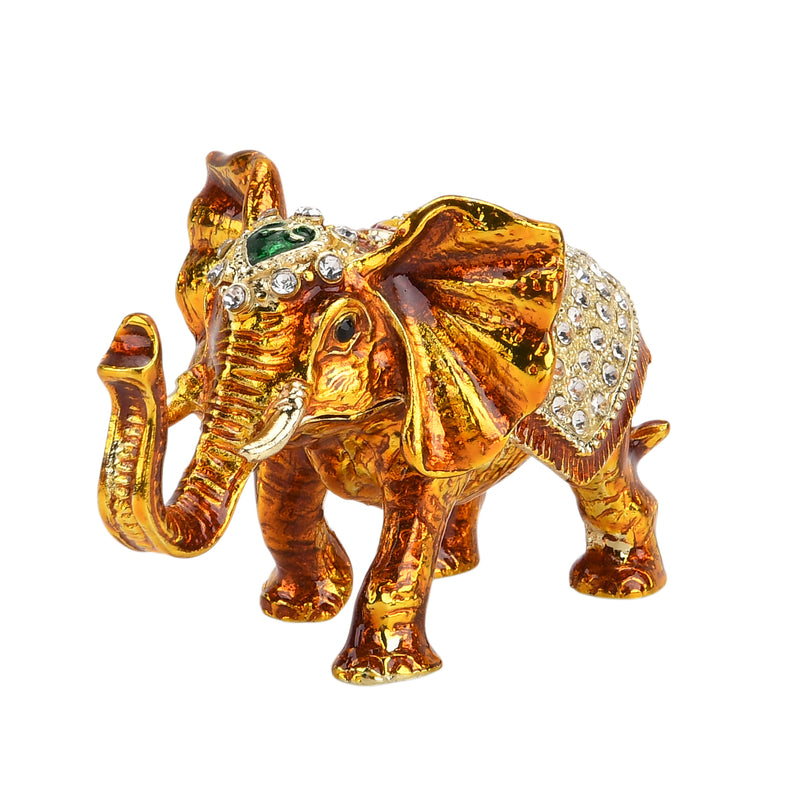 LIVMORE Silver & Multi-colour Rhinestones Enamelled Elephant Shaped Trinket Jewellery Box - Gold_8564875
