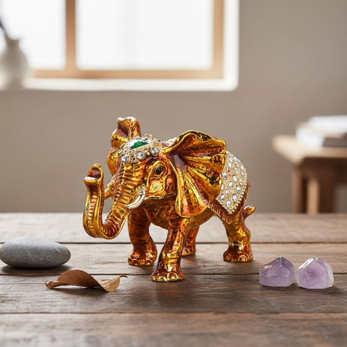 LIVMORE Silver &amp; Multi-colour Rhinestones Enamelled Elephant Shaped Trinket Jewellery Box - Gold V32637544 2