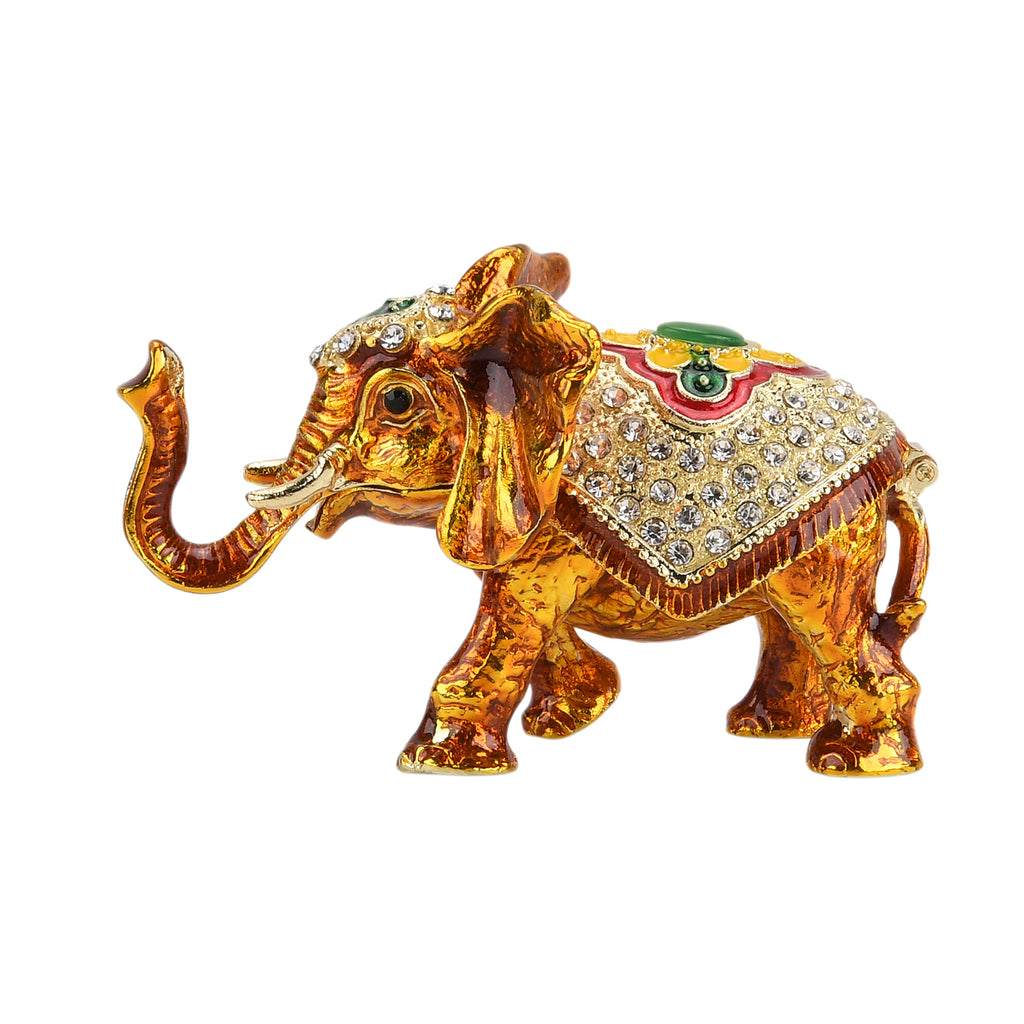 LIVMORE Silver & Multi-colour Rhinestones Enamelled Elephant Shaped Trinket Jewellery Box - Gold_8564875_2