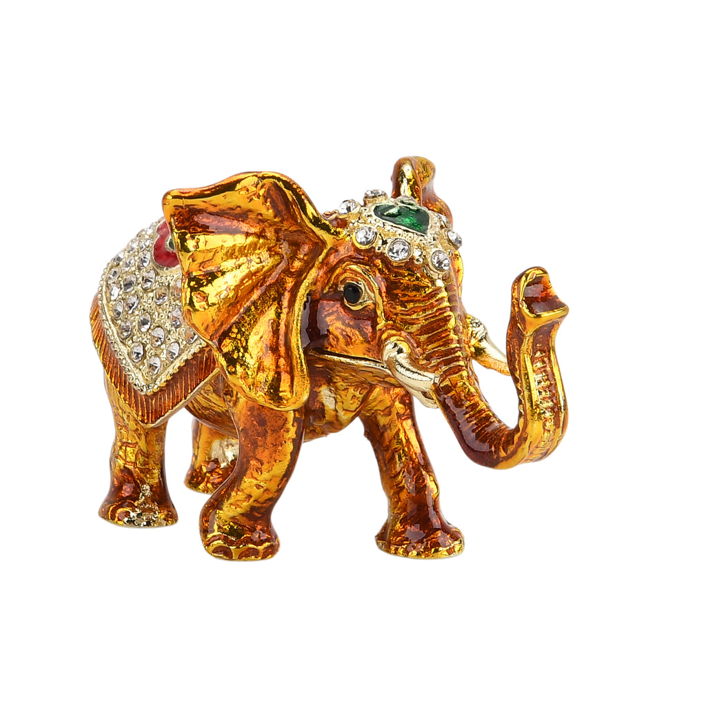LIVMORE Silver & Multi-colour Rhinestones Enamelled Elephant Shaped Trinket Jewellery Box - Gold_8564875_4