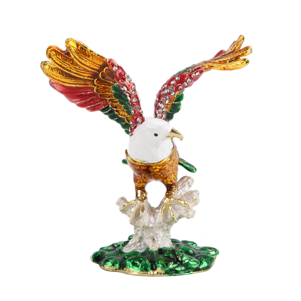 LIVMORE Silver & Multi-colour Rhinestones Enamelled Eagle Shaped Trinket Jewellery Box - Gold_8564876