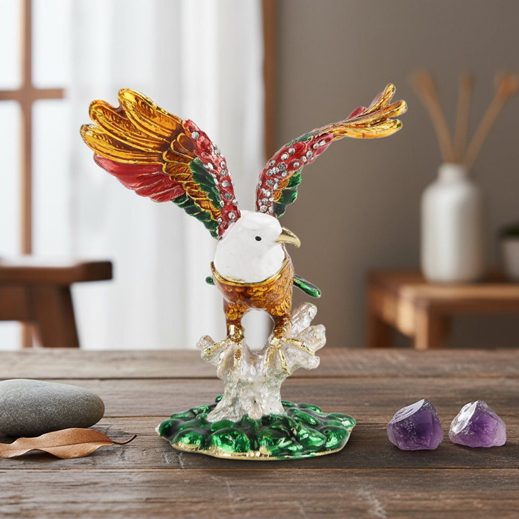 LIVMORE Silver & Multi-colour Rhinestones Enamelled Eagle Shaped Trinket Jewellery Box - Gold_8564876