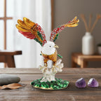 LIVMORE Silver & Multi-colour Rhinestones Enamelled Eagle Shaped Trinket Jewellery Box - Gold_8564876