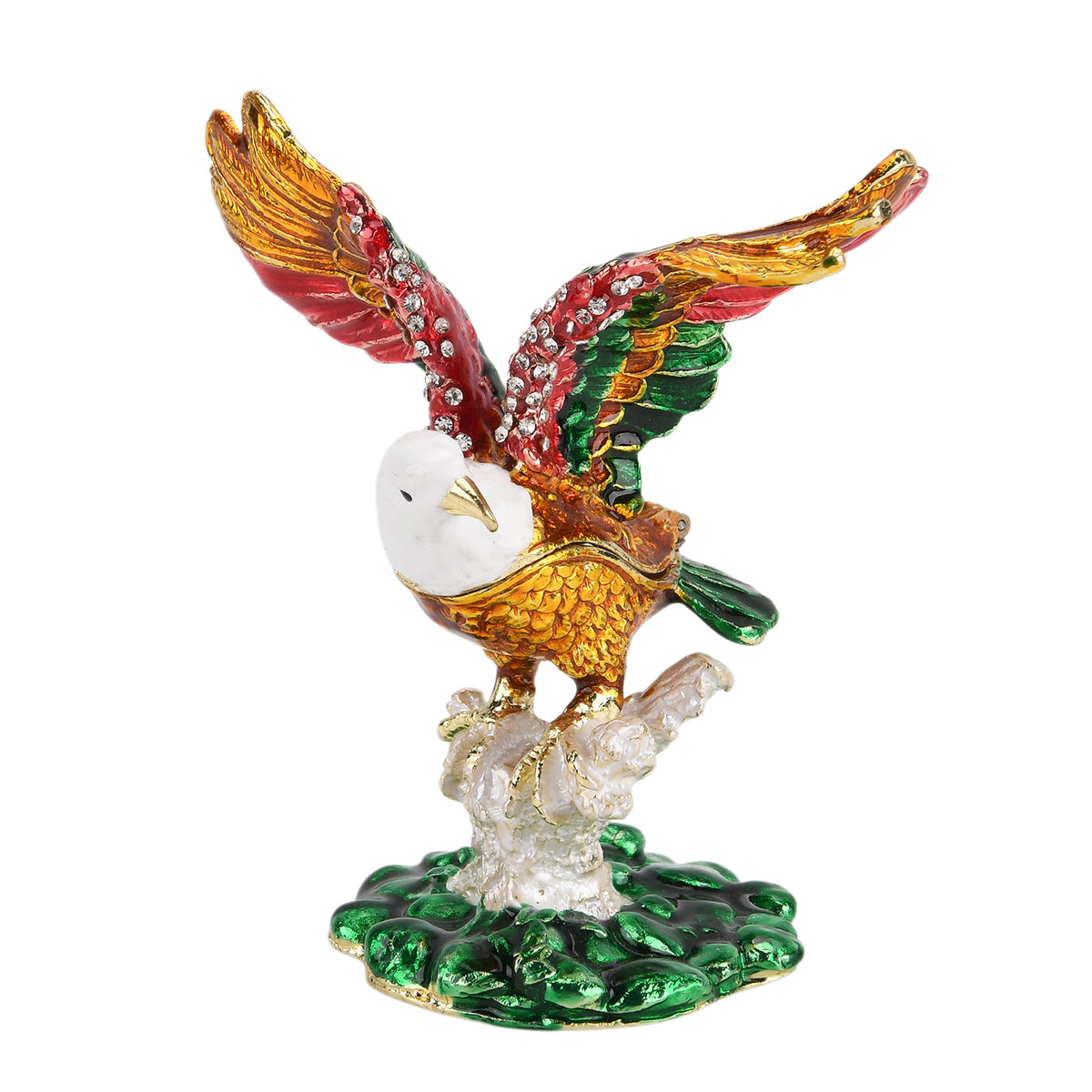 LIVMORE Silver &amp; Multi-colour Rhinestones Enamelled Eagle Shaped Trinket Jewellery Box - Gold V32636701 3