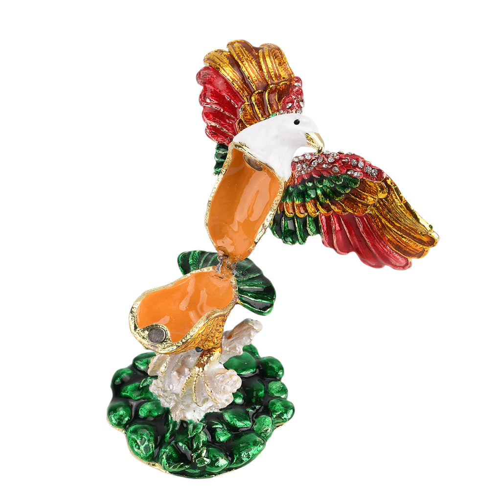 LIVMORE Silver & Multi-colour Rhinestones Enamelled Eagle Shaped Trinket Jewellery Box - Gold_8564876
