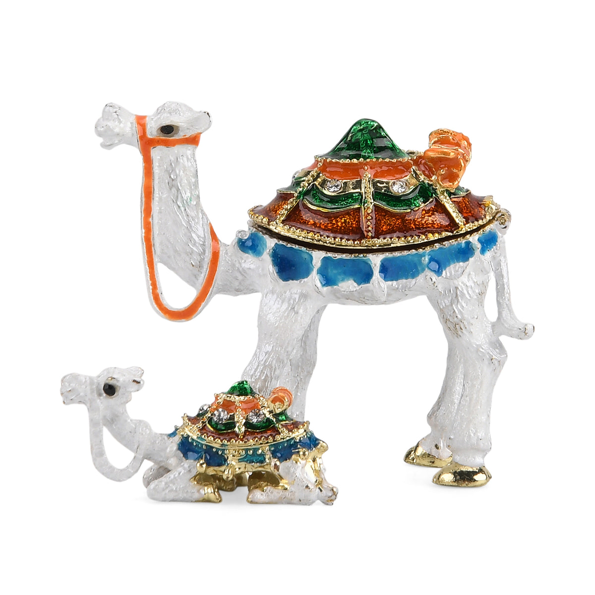 LIVMORE Silver &amp; Multi-colour Rhinestones Enamelled Camel Shaped Trinket Jewellery Box - White &amp; Green V32666011 3