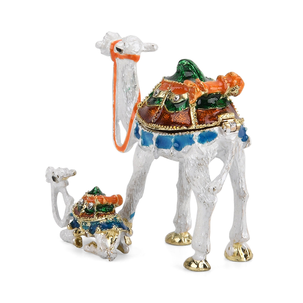 LIVMORE Silver &amp; Multi-colour Rhinestones Enamelled Camel Shaped Trinket Jewellery Box - White &amp; Green V32666011 4