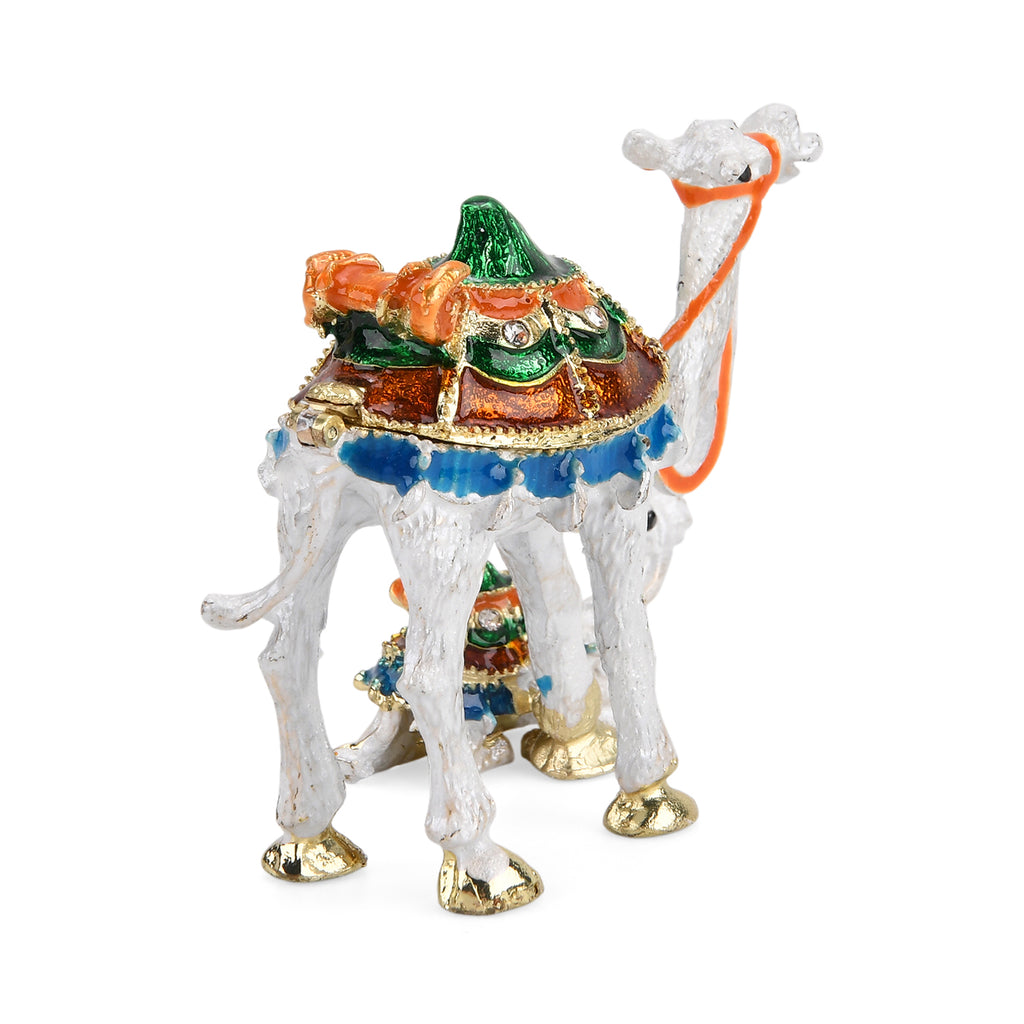 LIVMORE Silver & Multi-colour Rhinestones Enamelled Camel Shaped Trinket Jewellery Box - White & Green_8564910_4
