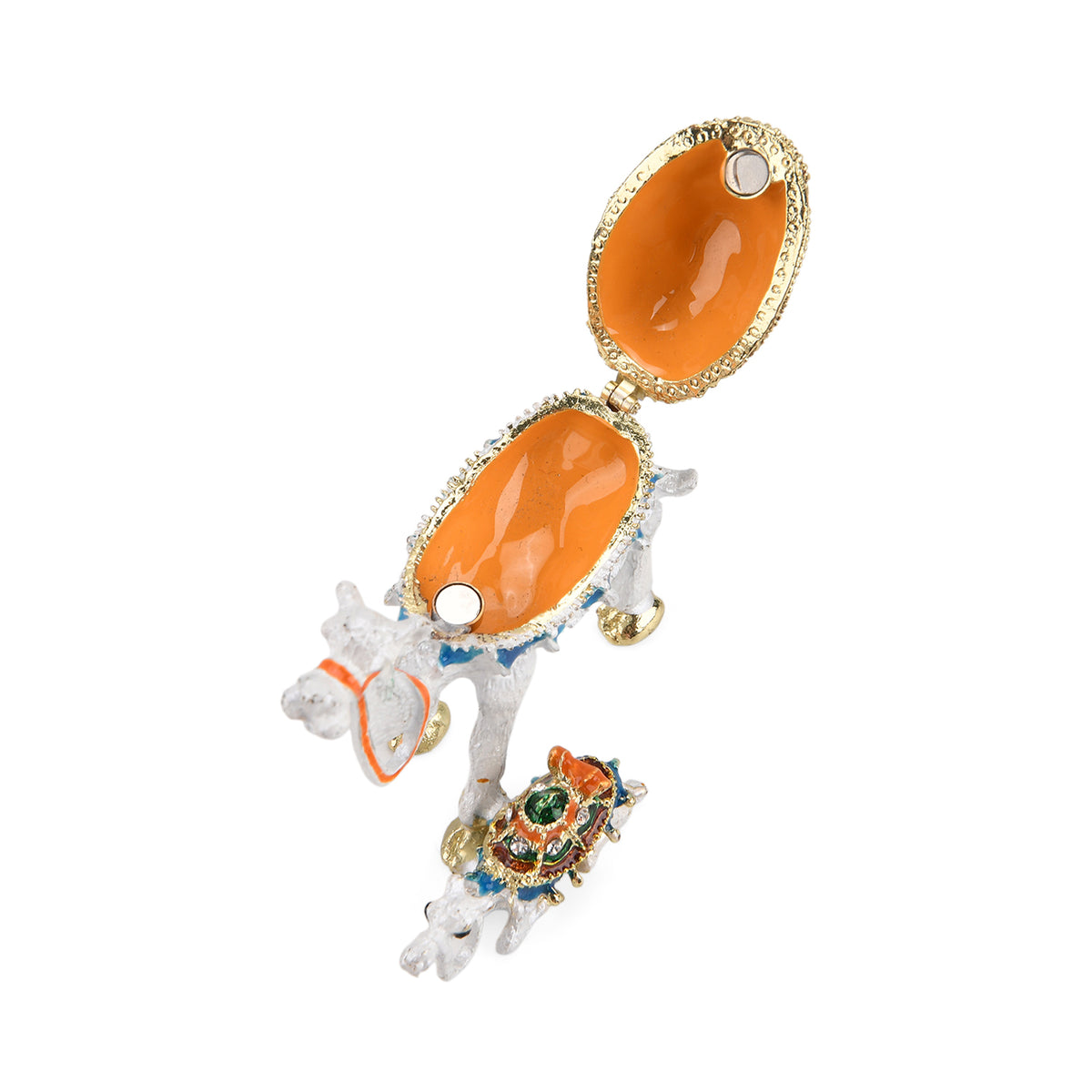 LIVMORE Silver &amp; Multi-colour Rhinestones Enamelled Camel Shaped Trinket Jewellery Box - White &amp; Green V32666011 7