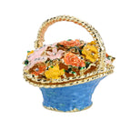 LIVMORE Silver & Multi-colour Rhinestones Enamelled Flower Basket Shaped Trinket Jewellery Box - Blue_8564912