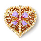 LIVMORE Gold Rhinestones Enamelled Heart Design Trinket Jewellery Box - White & Purple_8564944