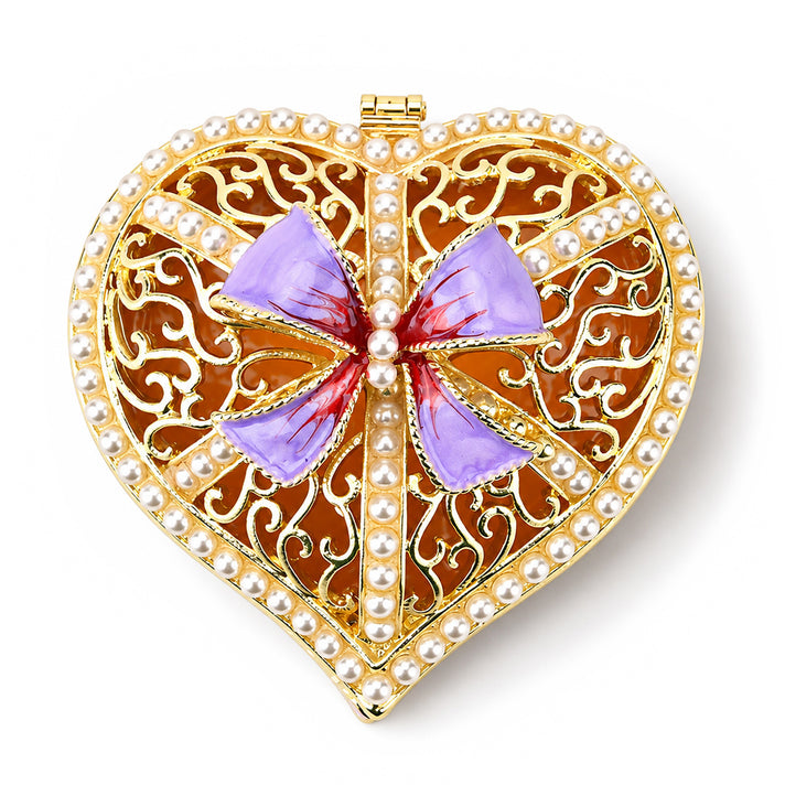 LIVMORE Gold Rhinestones Enamelled Heart Design Trinket Jewellery Box - White &amp; Purple 8564944 1