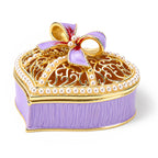 LIVMORE Gold Rhinestones Enamelled Heart Design Trinket Jewellery Box - White & Purple_8564944