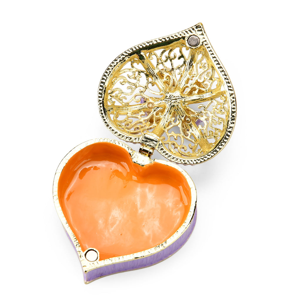 LIVMORE Gold Rhinestones Enamelled Heart Design Trinket Jewellery Box - White & Purple_8564944
