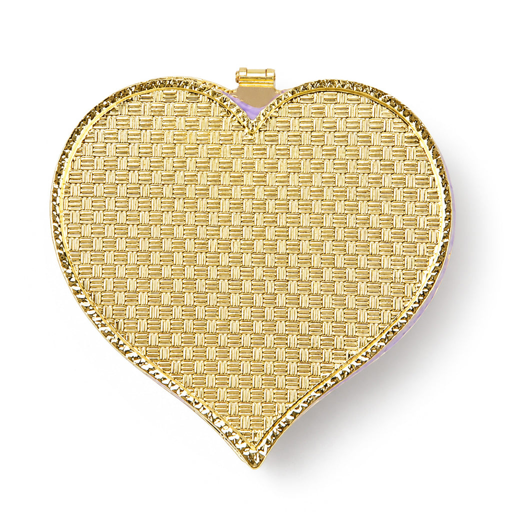 LIVMORE Gold Rhinestones Enamelled Heart Design Trinket Jewellery Box - White & Purple_8564944