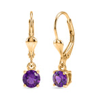 Royal Bali Collection - D'Joy African Amethyst Solitaire Stud Earring with Lever Back in 18K Vermeil Yellow Gold Plated Sterling Silver 1.00 Ct._8565032