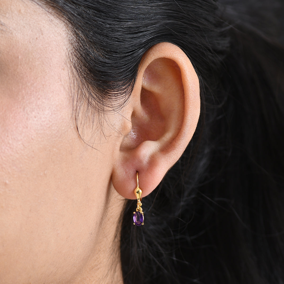 D'Joy African Amethyst Solitaire Stud Earring with Lever Back in 18K Vermeil Yellow Gold Plated Sterling Silver 1.00 Ct. 8565032 2