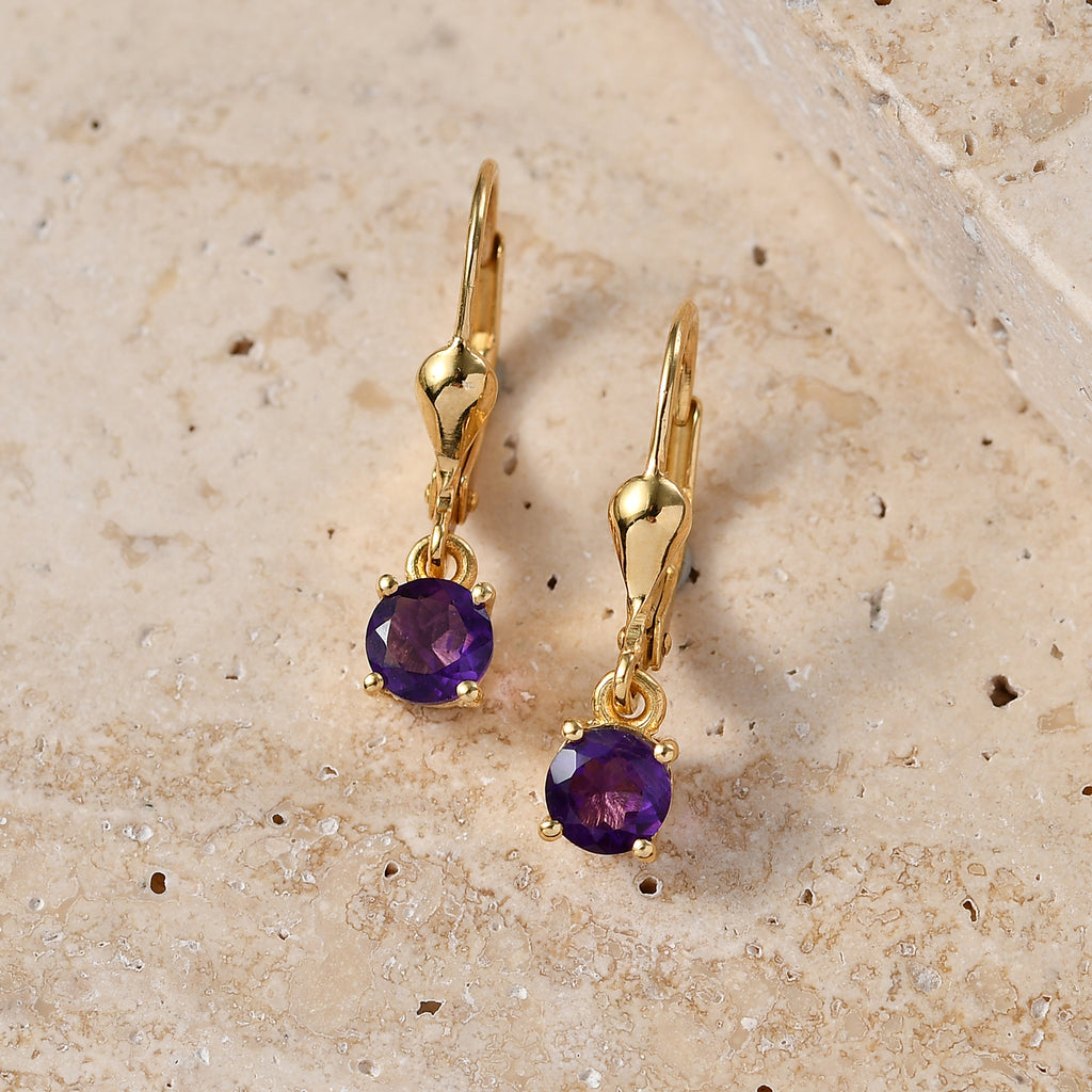 Royal Bali Collection - D'Joy African Amethyst Solitaire Stud Earring with Lever Back in 18K Vermeil Yellow Gold Plated Sterling Silver 1.00 Ct._8565032_2