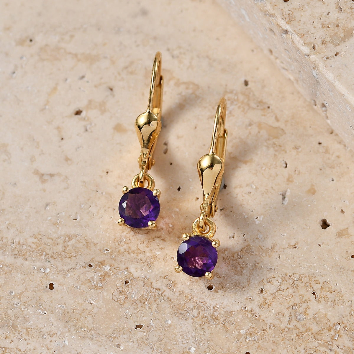 D'Joy African Amethyst Solitaire Stud Earring with Lever Back in 18K Vermeil Yellow Gold Plated Sterling Silver 1.00 Ct. 8565032 3