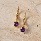 Royal Bali Collection - D'Joy African Amethyst Solitaire Stud Earring with Lever Back in 18K Vermeil Yellow Gold Plated Sterling Silver 1.00 Ct._8565032_2