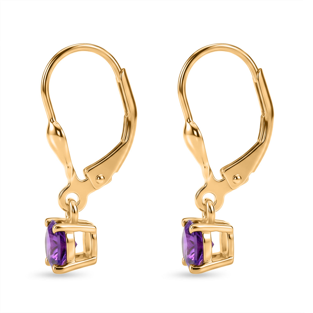 Royal Bali Collection - D'Joy African Amethyst Solitaire Stud Earring with Lever Back in 18K Vermeil Yellow Gold Plated Sterling Silver 1.00 Ct._8565032_3