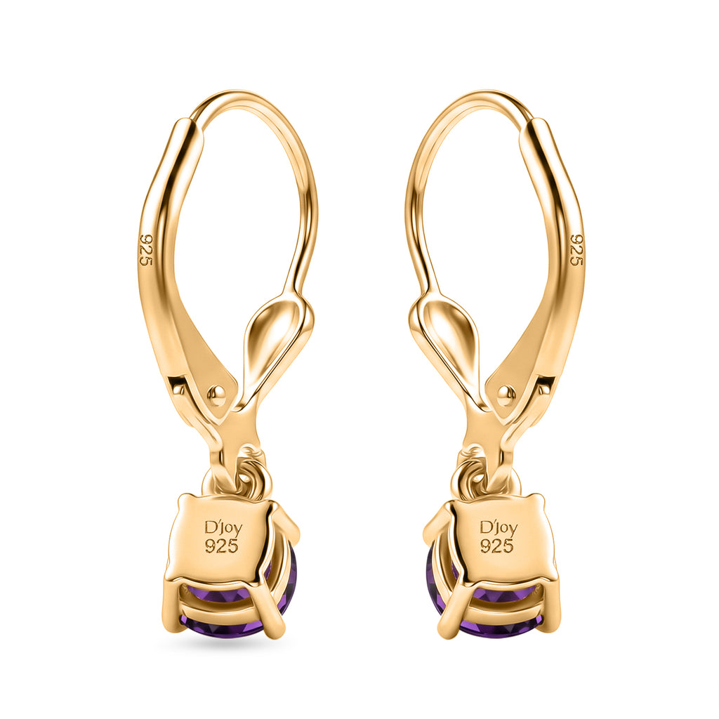 Royal Bali Collection - D'Joy African Amethyst Solitaire Stud Earring with Lever Back in 18K Vermeil Yellow Gold Plated Sterling Silver 1.00 Ct._8565032_4